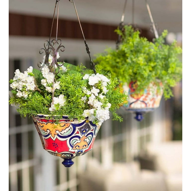 Plow & Hearth Authentic Mexican Talavera Hanging Planter