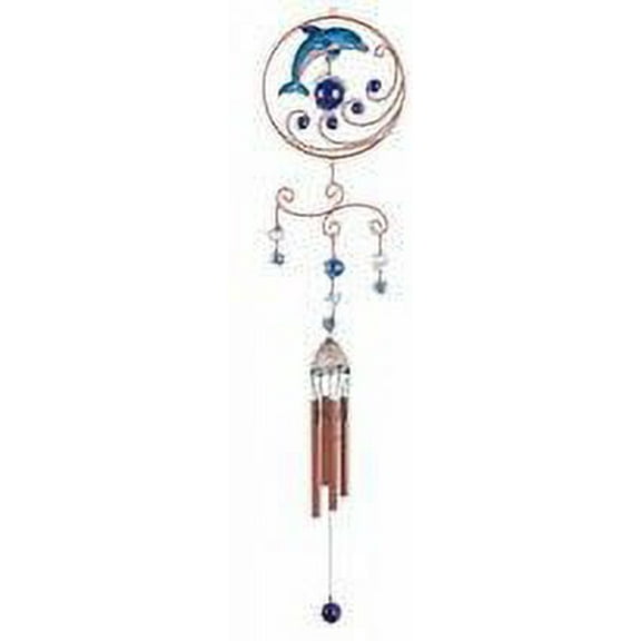 FC Design 35" Long Dolphin Copper and Gem Wind Chime Marine Life Garden Patio Decoration