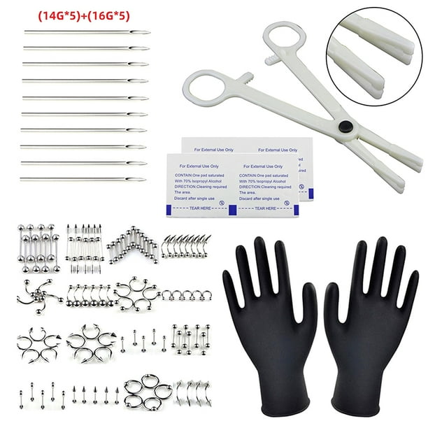 102pcs Body Piercing Kit With Needle Pack Nose Septum Belly Button