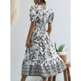 thumbnail image 3 of Women'S 2025 Summer Puff Sleeves Boho Floral Print Casual Flowy Long Maxi Dress Black XXL, 3 of 5