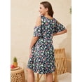 thumbnail image 4 of LATWIIV Women Plus Size Dresses Short Sleeve Cold Shoulder Casual T-Shirt Swing Dress with Pockets 4-NavyBlue_2X, 4 of 8