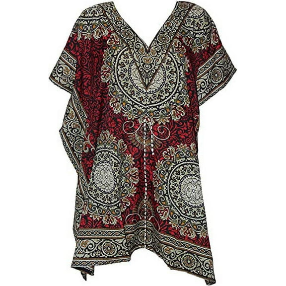 Royal Kurta Women Top Kaftans Light Viscose Kimono Kaftan Lounger Dress (Free Size, Red)