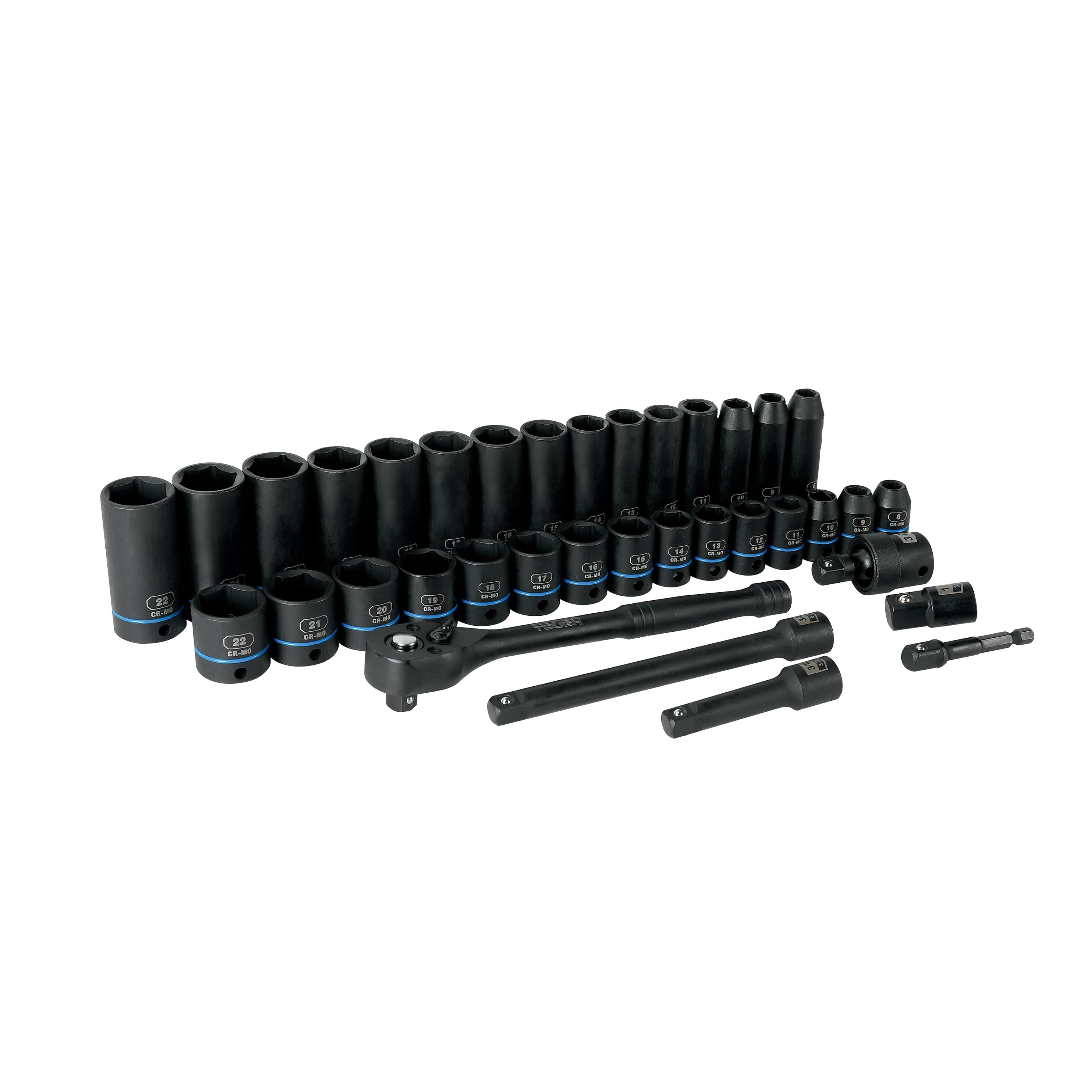 Hyper Tough 36-Piece 3/8-inch Drive Metric CRMO Impact Socket Set (mm)