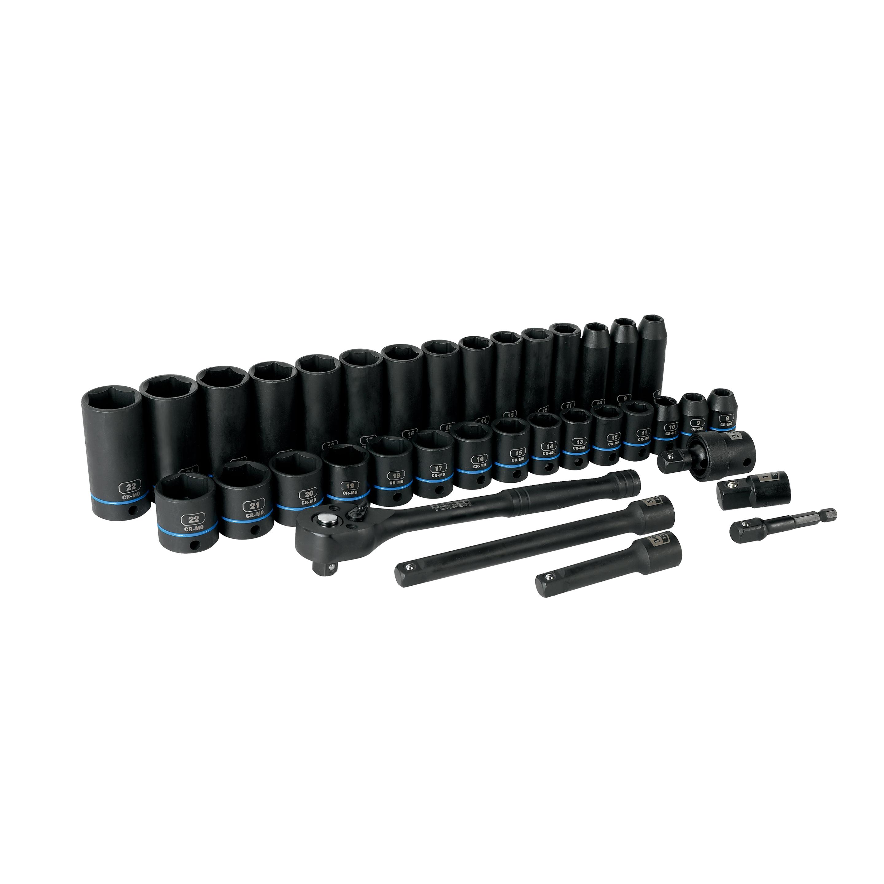 Juego de dados de impacto Hyper Tough de 36 piezas de 3/8 de pulgada en métrico CRMO (mm) 5