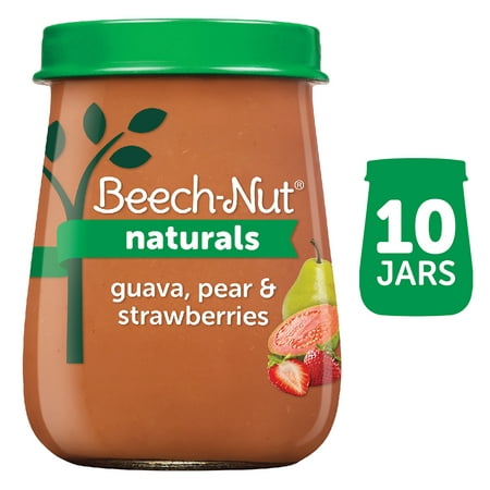Beech-Nut Naturals Non-GMO Stage 2 Baby Food, Guava Pear & Strawberries, 4 oz Jar, 10 Pack