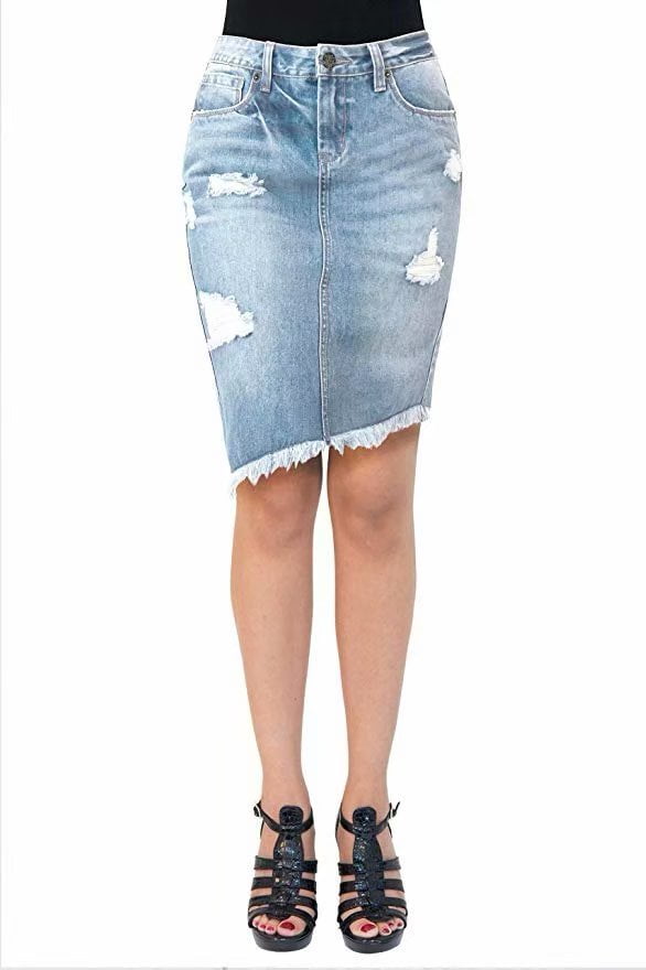 pull on stretch denim skirt