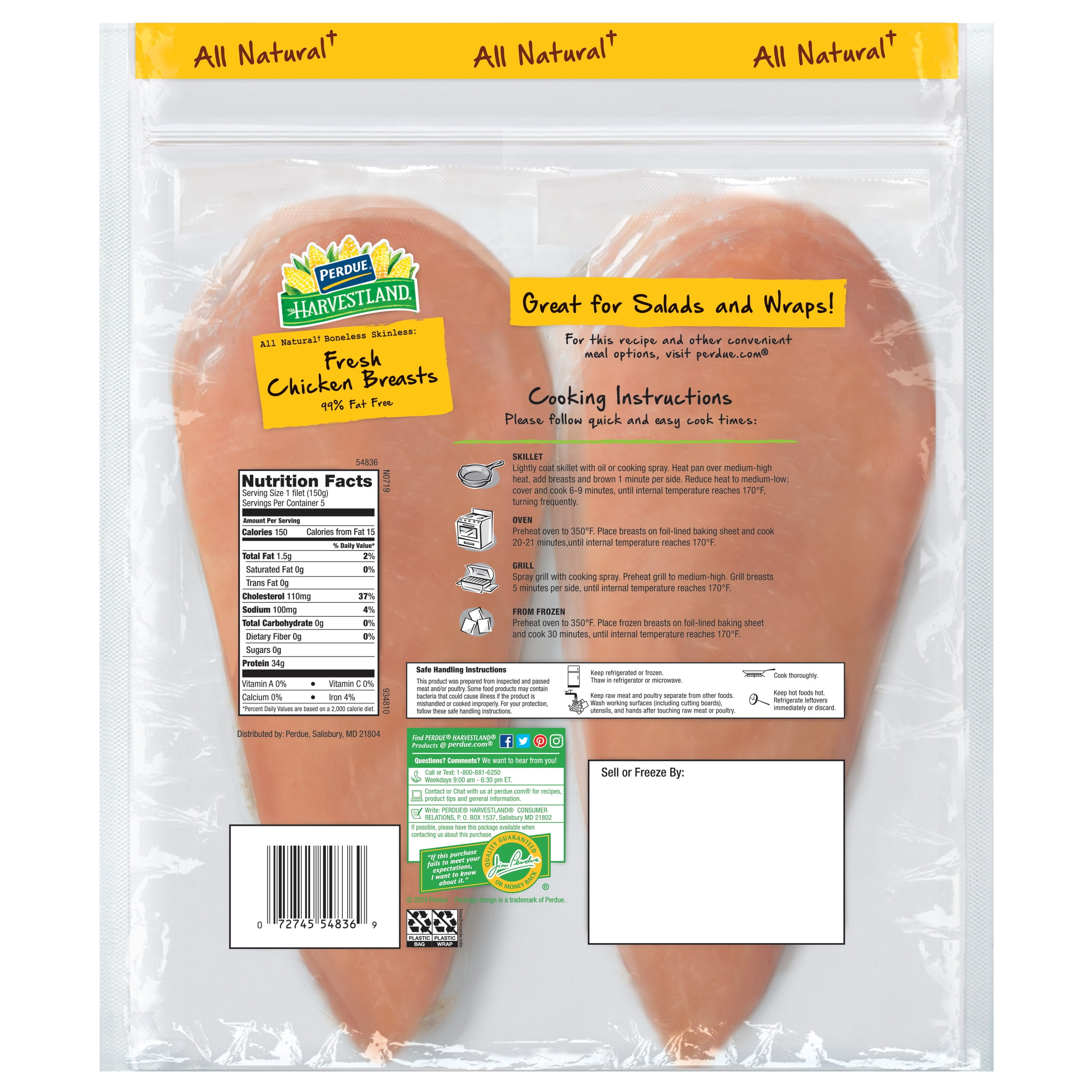 Perdue Harvestland Perfect Portions, Fresh Boneless Skinless Chicken Breast, 1.65 lb.