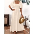 thumbnail image 5 of Womens Bohemian Square Neck Elegant Flared Ruffle Sleeve Maxi Dress Concert Beach Vacation Gown Cream White L, 5 of 8