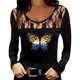thumbnail image 1 of Blusa de manga larga informal con estampado de amor hueco de encaje con cuello redondo para mujer Pompotops gfhjh17413, 1 of 4