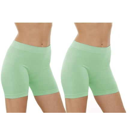 Alpha Nylon Shorts - 2 Pack Women's Seamless Stretch Yoga Exercise Shorts (Mint)