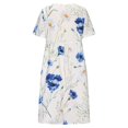 thumbnail image 4 of QJUHUNG Midi pour Femmes Été Décontracté en Vrac Boho Floral Imprimé Col Rond Manches Courtes Genou Longueur Robe Froncée avec Poches, 4 of 5