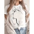 thumbnail image 1 of Plus-Size Women's Casual T-Shirt in Vibrant Green with White Cat Silhouette - Soft, Breathable Polyester, Round Neck Short Sleeve - Perfect for Spring & Summer, Machine Washable, Plus Size Blouses, 1 of 7