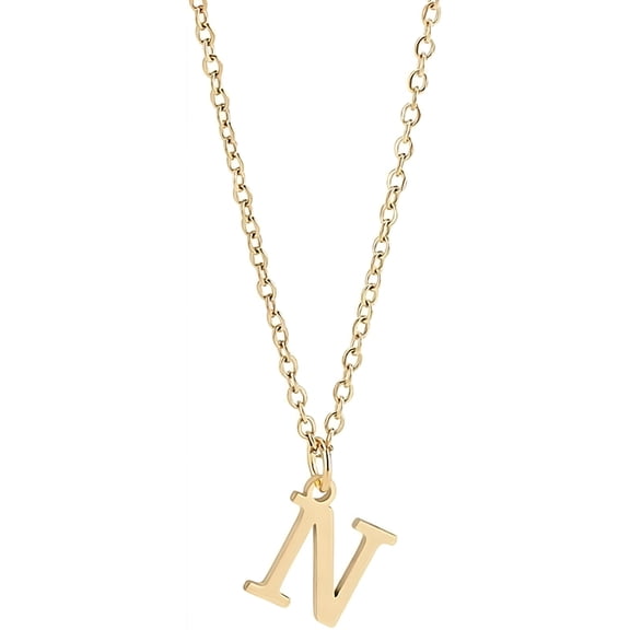 DESIGNICE 1 Set Golden Initial Necklace for Women Dainty 304 Stainless Steel Letter A-Z Pendant Necklace 18"With 2"Extender Cute Trendy Initial Necklace Personalized Name Necklace Letter N