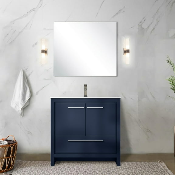 36 In. W X 20 D Navy Blue Vanity For Bathroom With White Quartz Top And Metal Faucet - Construction, Spacious Interior Shelf Bath D, Featuring Stain-, Ample Cabinet Storage