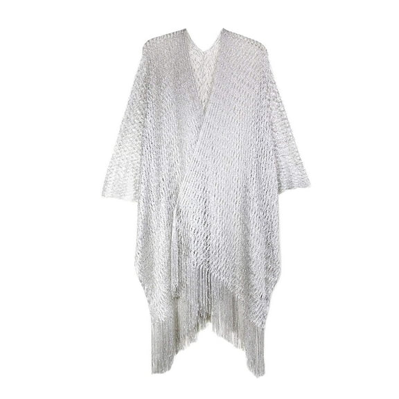 35 Inch By 35 Inch 100% Polyester Net Fashion Shawl Silver