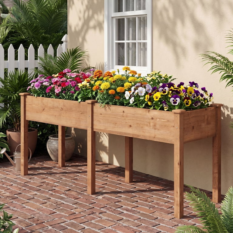 Costway Outdoor Raised Garden Bed, 73x23x30 in with Divider, Brown photo 4