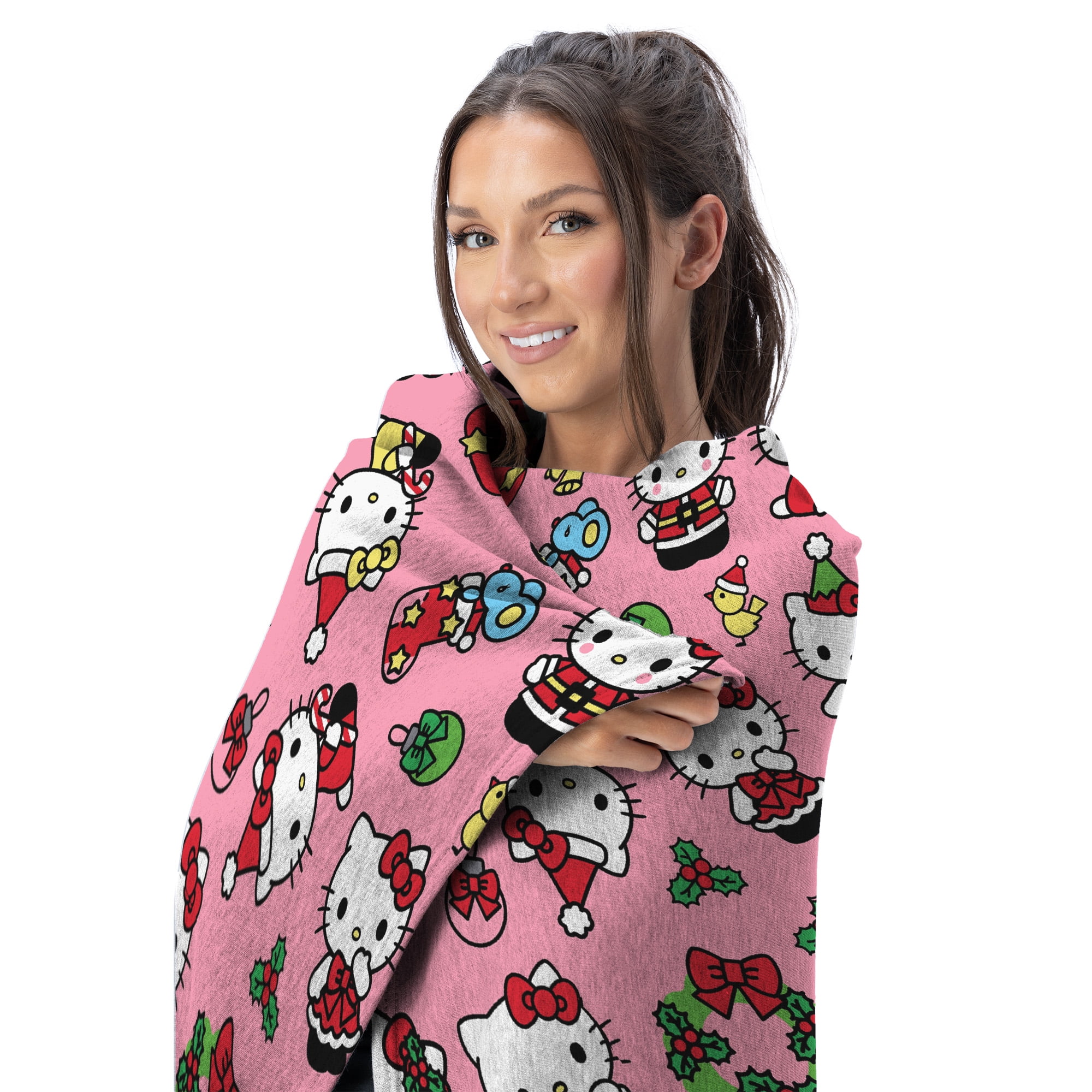 Hello Kitty Hello Mistletoe Pink Silk Touch Throw Blanket 50x70 inches