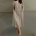 thumbnail image 2 of Summer Plus Size Sun Dresses for Womens Fashion Solid Color Cotton And Linen Mid Length Lace Up Waist And Dress, 2 of 8