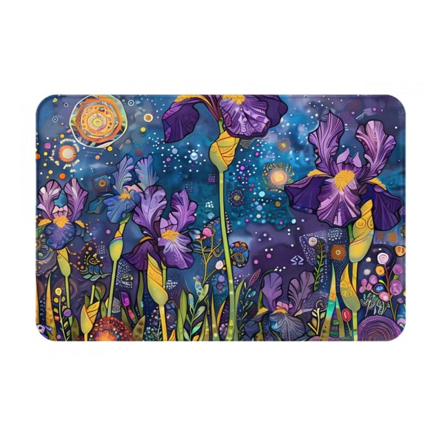 Balery Cosmic Purple Irises Felpudo de franela, resistente a las manchas y a la decoloración, para uso interior y exterior, fácil de limpiar, 40 x 60 cm
