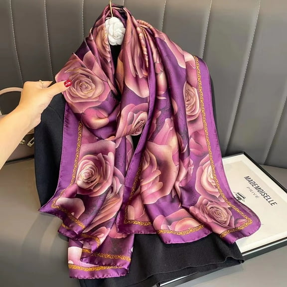 Elegant Floral Printed Satin Scarf, Versatile Shawl Wrap for Women,90-180cm,1