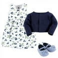 thumbnail image 2 of Hudson Baby Infant Girl Cotton Dress, Cardigan and Shoe 3pc Set, Blueberries, 0-3 Months, 2 of 5