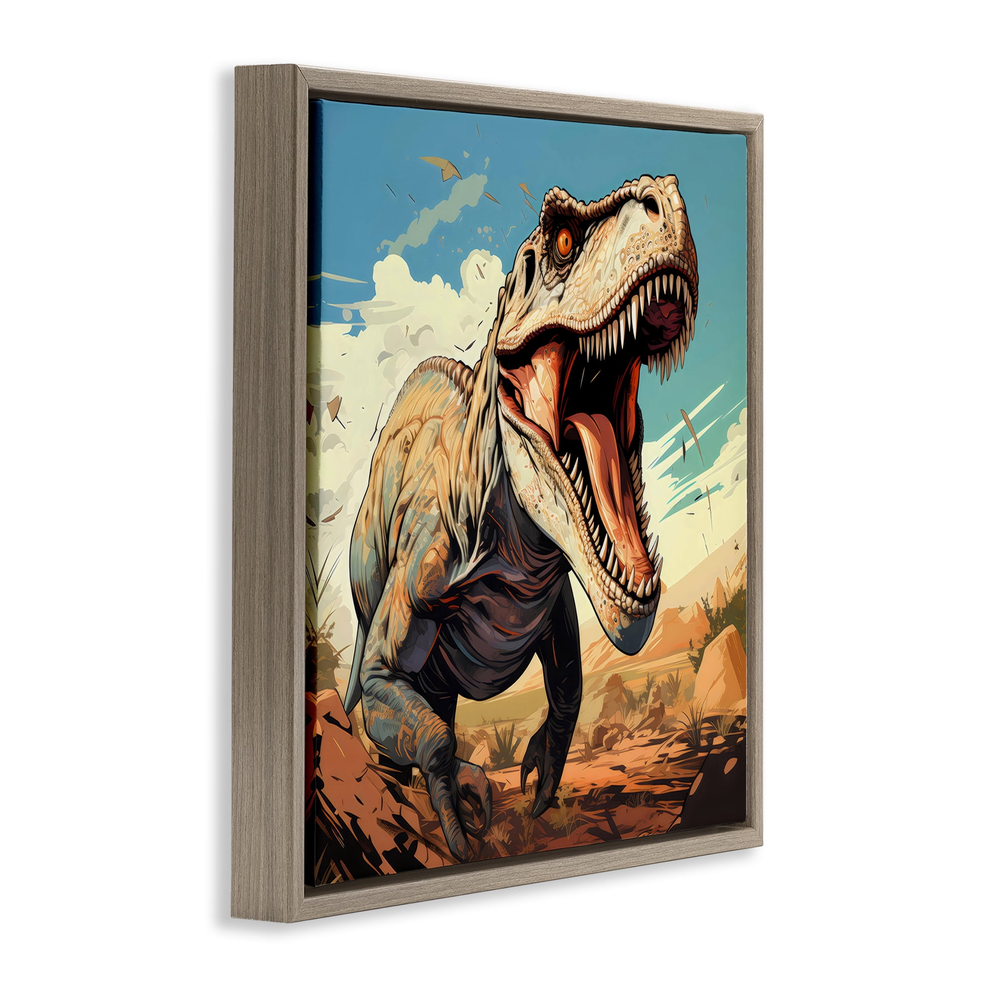 Stupell Industries Velociraptor Desert Sunset Brown Framed Floater Canvas Wall Art, design by Creative Studio