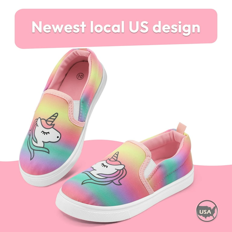 Bocca Girls Rainbow Unicorn Slip on Sneakers Kids Canvas Walking