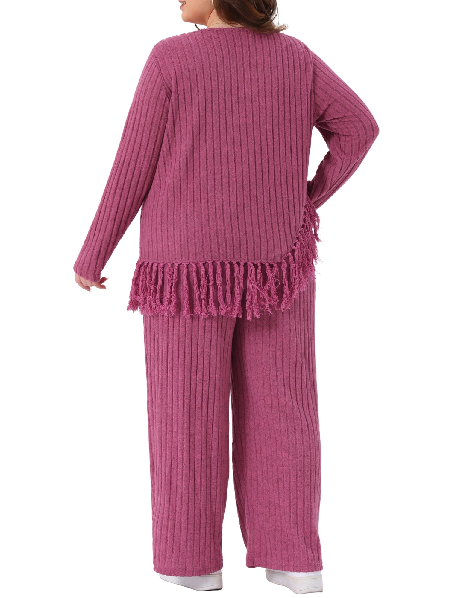 DARING DIVA Women's Plus 2 Pieces Lounge Set Crew Neck Long Sleeve Rose Red 2X