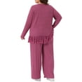thumbnail image 4 of DARING DIVA Women's Plus 2 Pieces Lounge Set Crew Neck Long Sleeve Rose Red 1X, 4 of 6
