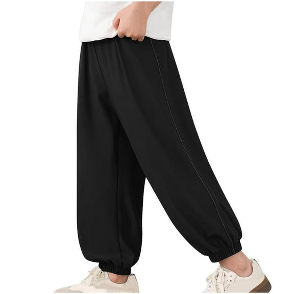 AINIYS Boys Wide Leg Balloon Pants Elastic Waist Cuffed Casual Trousers for Outdoor Play Black 5 Years