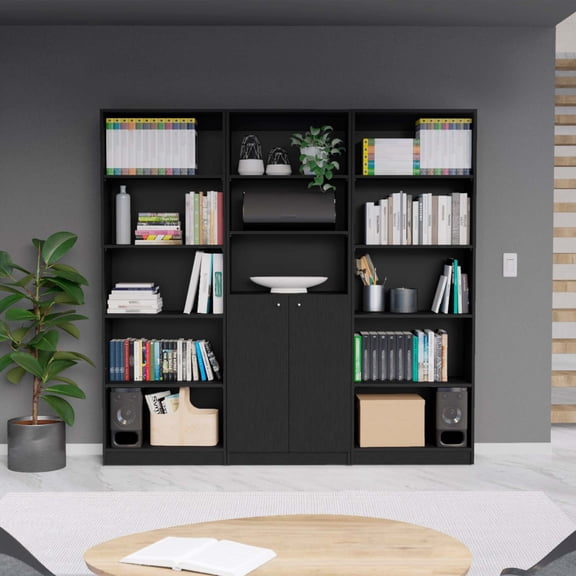 FM FURNITURE Bayard 3 Piece Living Room Set Black Engineered Wood
