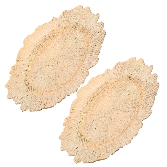 BESTYASH 2Pcs Golden Vintage Plastic Dinner Table Chargers with Irregular Edges for Wedding and Party Decor