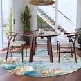 thumbnail image 3 of Round Area Rug 6 Ft, Blue Beach Coastal Washable Non-Slip Circle Carpet for Living Room/Bedroom, Summer Nautical Coral Shell Botanical Vintage Low-Profile Indoor Mats Collection Rugs for Residential, 3 of 8