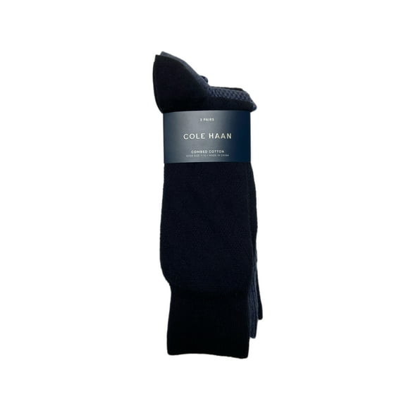COLE HAAN Men's 3 Pair Combed Cotton Crew Socks, Navy, 7-12