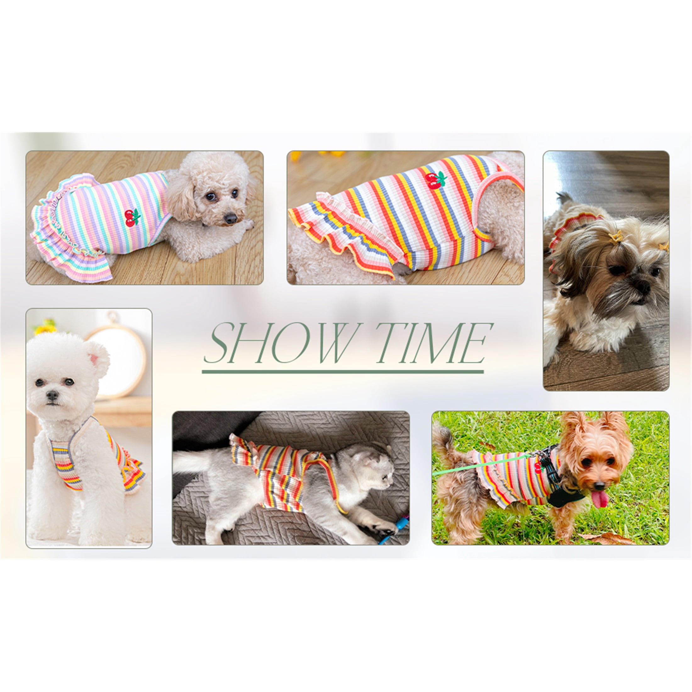 HQREA Dog Dress for Small Dogs Girl Birthday Clothes Puppy Summer Outfits Rainbow Striped Tutu Skirt Cat Chihuahua Yorkies Dresses