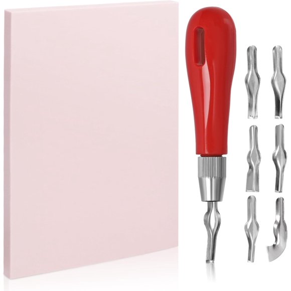 shiyou-8Pcs Rubber Stamp Carving Tools with Linoleum Block Assortment Kit, Stamp Making Kit Rubber Block Stamp Maker Printmaking Supplies for DIY Printmaking, Printing and More Crafts