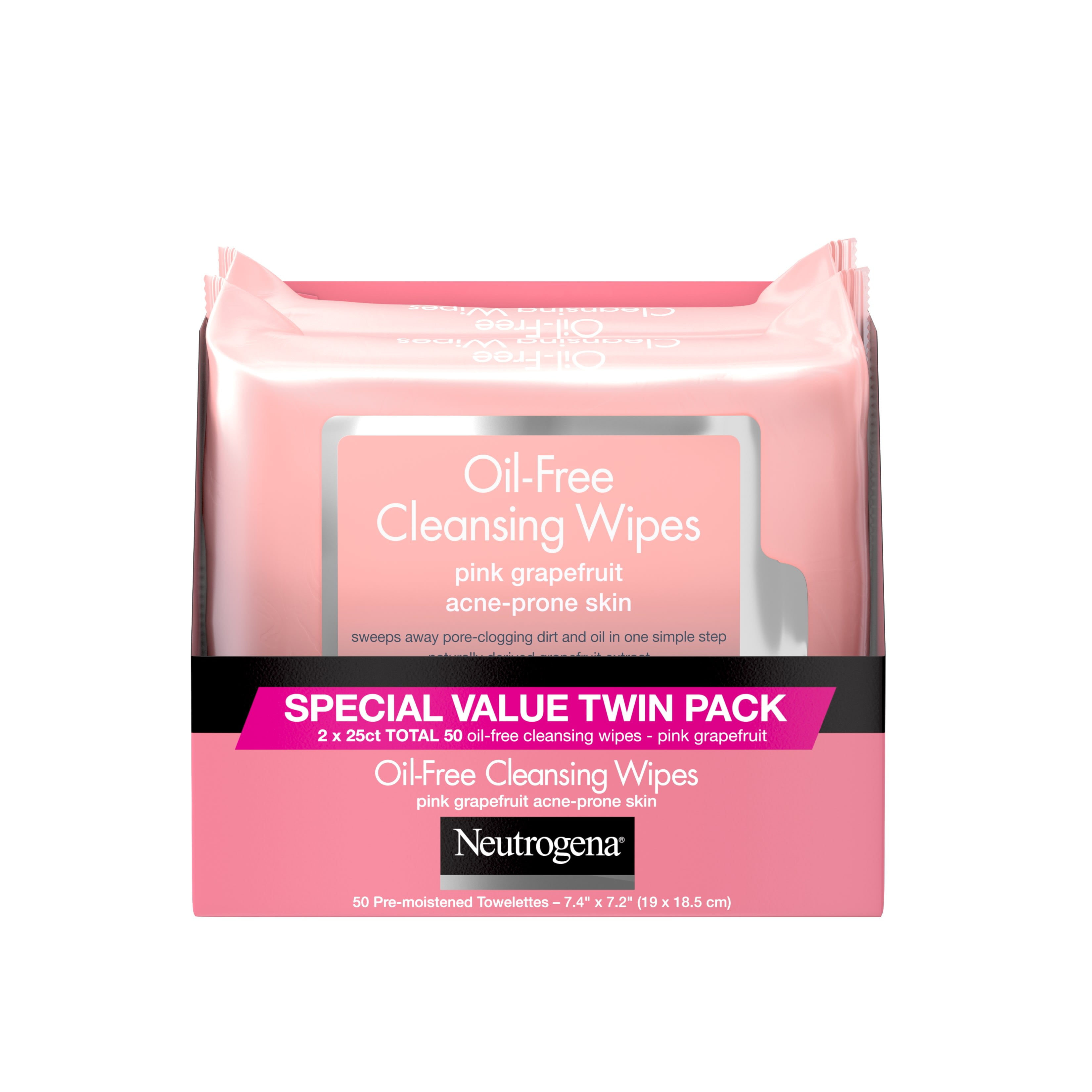 Neutrogena Makeup Remover Cleansing Wipes, Pink Grapefruit, 2 x 25 ct