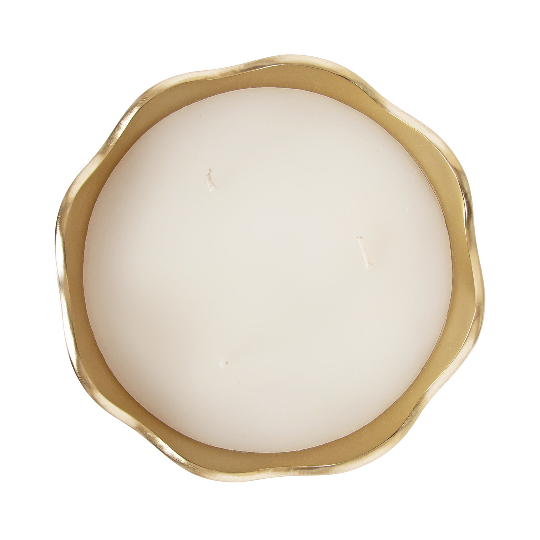 Kate and Laurel Alessia Scalloped Round Metal Candle Bowl, 8 Inch Diameter, Gold, Modern Three-Wick Unscented Candle with Decorative Bowl for Living Room Decor