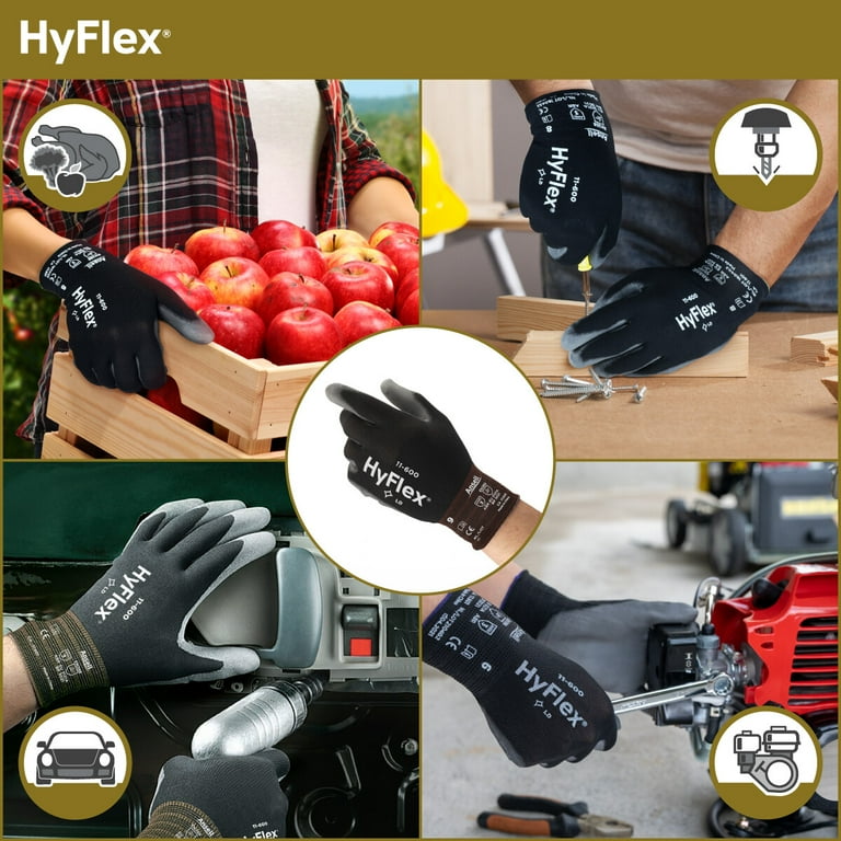 Ansell Hyflex 11 600 Light Duty Industrial Workwear Safety Gloves with Palm Coating Black XS 6 144 Pairs