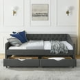 thumbnail image 4 of Generic Full Size Daybed with Drawers Upholstered Tufted Sofa Bed, with Button on Back and Copper Nail on Waved Shape Arms, 4 of 10