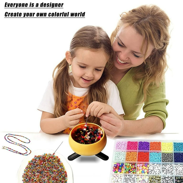  Bead Spinner Electric Beads Spinner Adjustable Speed Beading  Bowl with Curved Beading Needles and Elastic String, Waist Bead Spinner Kit  for DIY Seed Beads (Upgraded) : Toys & Games