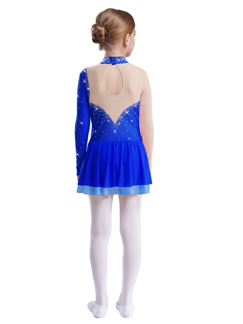 blue figure skating dress Figure Skating Dress Women's Girls' Ice Skating Dress Dark Blue Elasticity Professional Competition Skating Wear Thermal Warm Crystal / Rhinestone,