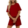 thumbnail image 3 of Oplxuo Women’s Summer 2 Piece Outfits - Loose Crewncek Short Sleeve Top Matching Shorts Lounge Sets with Pockets, 3 of 5