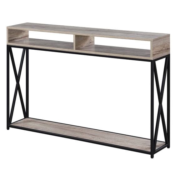 Pemberly Row Contemporary Deluxe 2 Tier Console Table in Brown Wood Finish