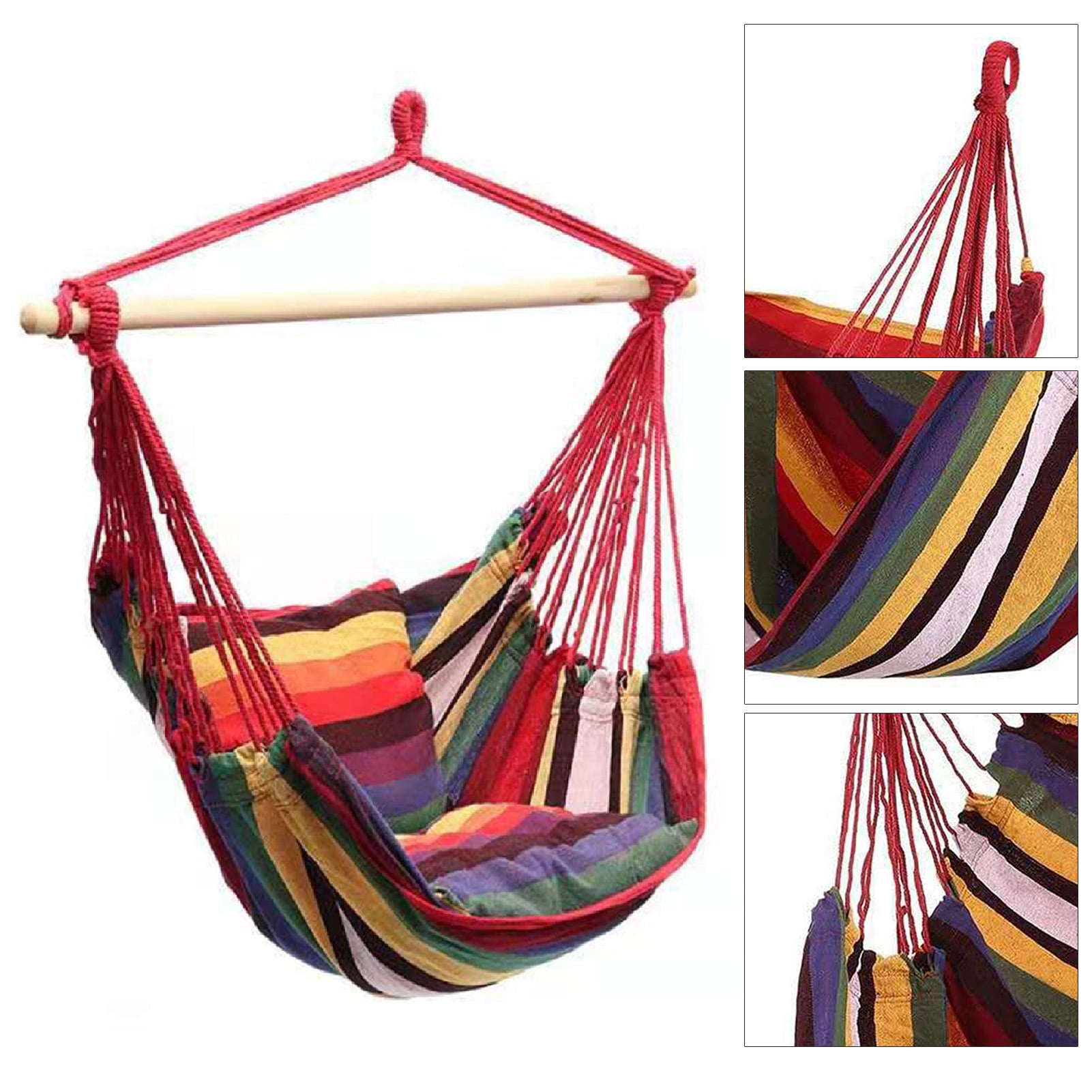 Hammock Chair Canvas Portable Comfortable Colorful Stripe Hanging Rope Swing for Indoor
