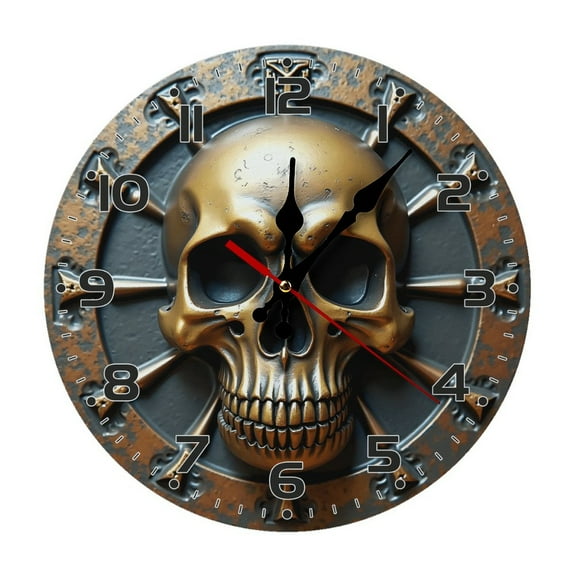 Skull Wall Clock 10 Inch Silent Non Ticking Round Clock Decoration for Living Room Kitchen Bedroom Bathroom Office Classroom