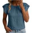 thumbnail image 3 of Women's Linen Tops Ihhxva Crew Neck Short Sleeve 2-in-1 Pleated Stretchable Cotton-Linen Flutter Sleeves Lightweight Casual Tunic Top S-3XL, 3 of 9