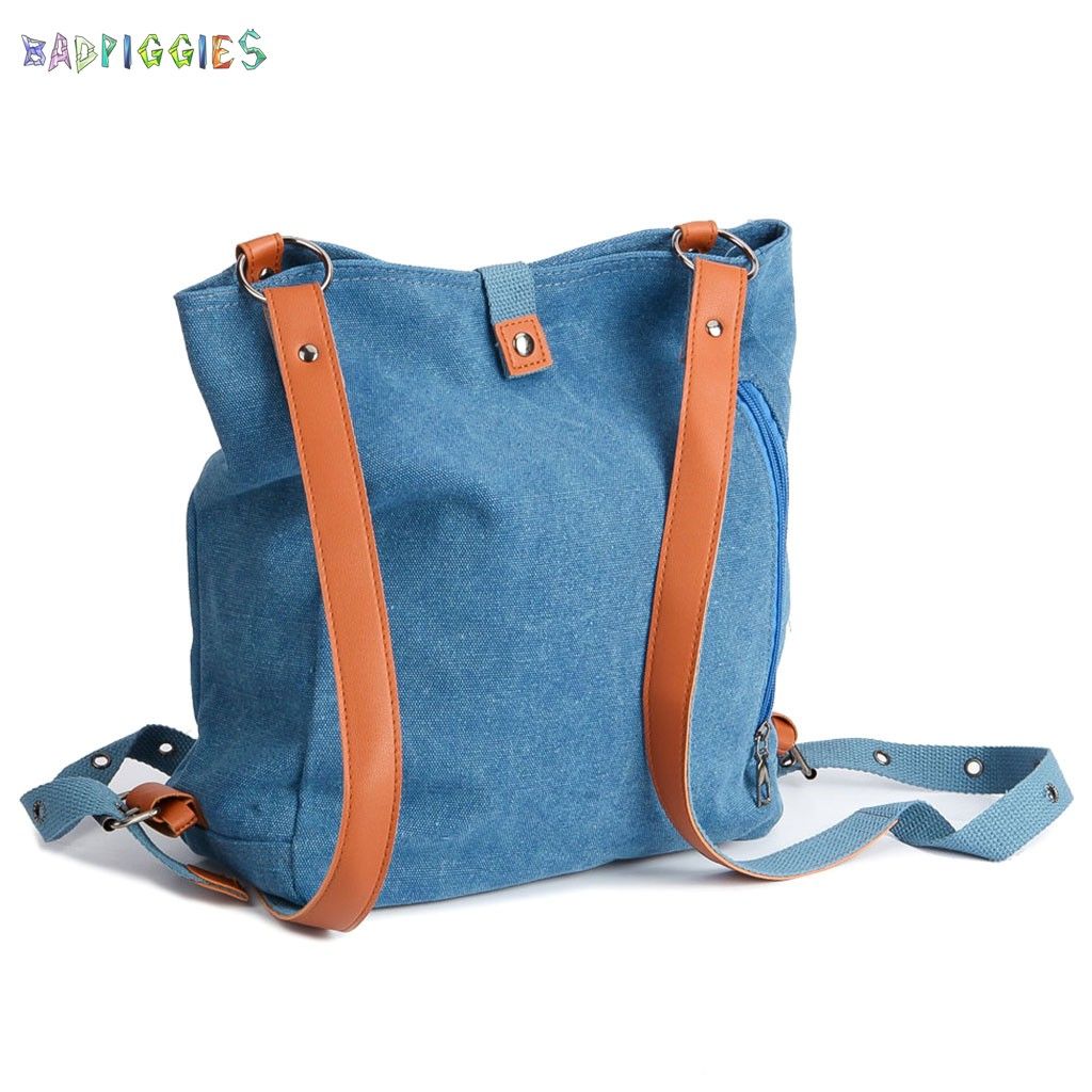 BadPiggies Canvas Handbag Tote Shoulder Bag for Women Casual School Purse Hobo Bag Rucksack Convertible Backpack (Blue) - image 3 of 10