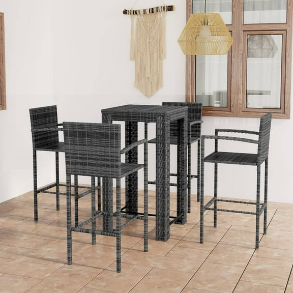 vidaXL 5 Piece Patio Bar Set with Armrest Poly Rattan Gray