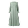 thumbnail image 4 of Robes d'Été pour Femmes Mode pour Femmes Manches Longues Couleur Unie Coton Lin Col Rond Robe avec Poches Robes de Cocktail pour Invitée de Mariage en Liquidation, 4 of 5
